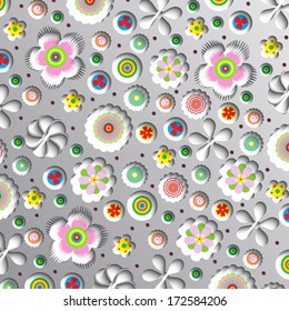 3d geometric background with flowers and shadows, paper look graphic.