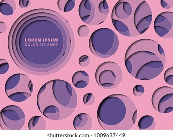 3D geometric background with paper cut round holes on different layeres. vector design layout for presentation, flyer, poster, banner