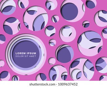 3D geometric background with paper cut round holes on different layeres. vector design layout for presentation, flyer, poster, banner