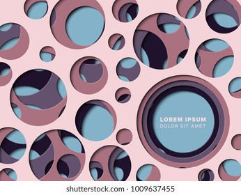 3D geometric background with paper cut round holes on different layeres. vector design layout for presentation, flyer, poster, banner