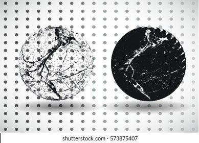 3d Geometric Balls with different textures on transparent background. Decorative Circle Design. Grunge Style. Vector illustration. 