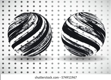 3d Geometric Balls with different textures on transparent background. Decorative Circle Design. Grunge Style. Vector illustration. 