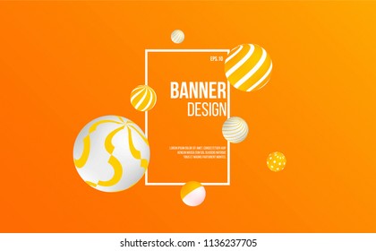 3D geometric balls with patterns. abstract shapes, frame and place for text. trendy poster design vector.