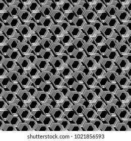 3d geometric black and white seamless pattern. Hexagon. Honeycombs