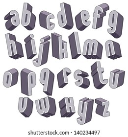 3d geometric bold font, monochrome dimensional alphabet, heavy letters for design.