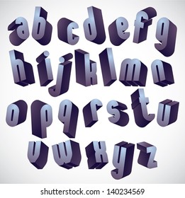 Tipo de letra negrita geométrica 3d, alfabeto monocromo dimensional, letras pesadas para el diseño.