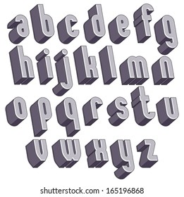 3d geometric bold font, monochrome dimensional alphabet, heavy letters for design.