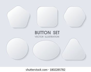 3D geometric buttons with realistic curves and shadows like white paper.