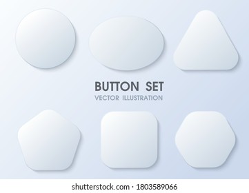 3D geometric buttons with realistic curves and shadows like white paper.