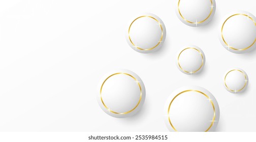 Forma De Círculo Geométrico 3D Sobre Fondo Gris Con Líneas Redondas Doradas Y Luz Brillante. Anuncio Abstractas de Negocios. Fondo de pantalla de Tecnología. Ilustración vectorial. Futurista. Mínimo. Marco