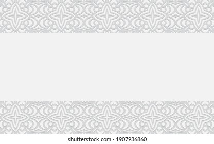 3D geometric convex pattern with horizontal inserts. Ethnic oriental white background.Texture for design and decoration.
