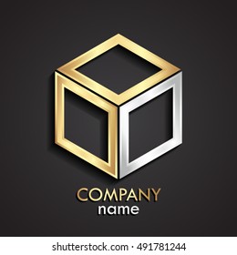 3d geometric cube gold silver logo