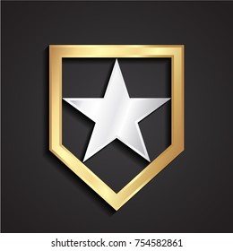 3d geometric golden shield with silver star