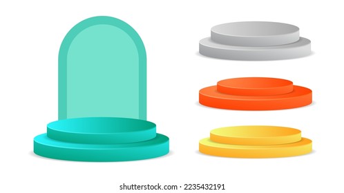 3d Geometric Green, Red, Grey and Yellow Podium Product Placement Realistic Set