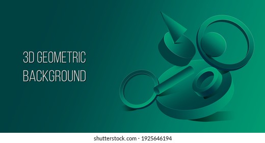 3d geometric modern shape background. Minimalis object green design. Vector illustration
