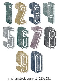 3d geometric numbers with halftone dots textures, stylish simple shaped numerals for design.