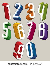 3d geometric numbers set in blue and green colors, colorful numerals for advertising and web design.