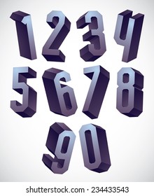 3d geometric numbers set, monochrome glossy numerals for advertising and web design.