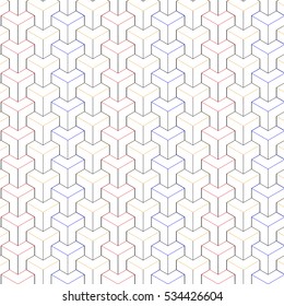 3D Geometric outline in orange, blue in red. This is a seamless arrow vector for making backdrop or background. 