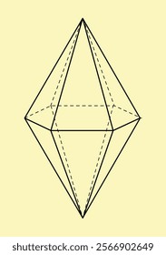3D geometric outline shape. Volumetric geometric figure. Poster or banner. Design and engineering. Educational materials for schoolchildren. Linear vector illustration isolated on yellow background