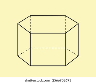 3D geometric outline shape. Volumetric geometric figure. Abstract pattern and ornament. Education and learning. Template and layout. Linear vector illustration isolated on yellow background