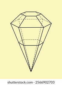 3D geometric outline shape. Volumetric geometric figure. Geometrical object. Template and layout. Educational materials for schoolchildren. Linear vector illustration isolated on yellow background