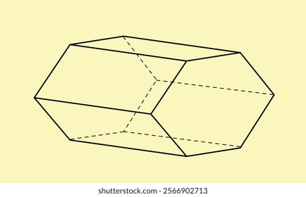 3D geometric outline shape. Volumetric geometric figure. Abstract pattern and ornament. Crystal and diamond. Poster or banner. Linear vector illustration isolated on yellow background