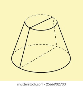 3D geometric outline shape. Volumetric geometric figure. Education and training. Geometrical object. Template and layout. Linear vector illustration isolated on yellow background