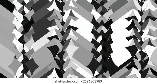 3D geometric pattern. Achromatic graphic seamless background. Grayscale simple backdrops. Vector illustration. Vector illustration