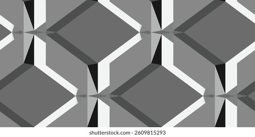 3D geometric pattern. Achromatic graphic seamless background. Grayscale simple backdrops. Vector illustration. Vector illustration