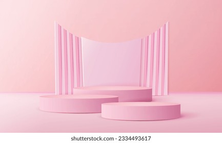 3d geometric pink podium with copy space area, blank space for product display, product placement, mockup. vector template