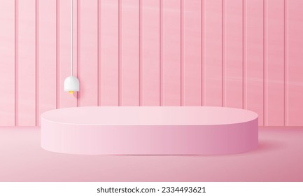 3d podio geométrico rosa con espacio de copia, espacio en blanco para la visualización del producto, posición del producto, maquillaje. plantilla de vector