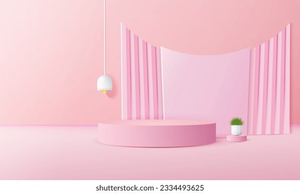 3d geometric pink podium with copy space area, blank space for product display, product placement, mockup. vector template