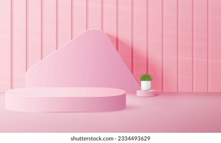 3d geometric pink podium with copy space area, blank space for product display, product placement, mockup. vector template