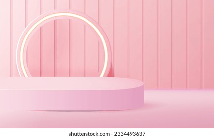 3d geometric pink podium with copy space area, blank space for product display, product placement, mockup. vector template