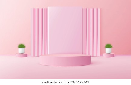 3d geometric pink podium with copy space area, blank space for product display, product placement, mockup. vector template