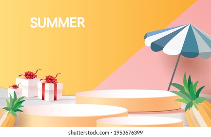 3.ᵉʳ concepto geométrico de foja podio de broche de fondo amarillo para el escaparate de fondo amarillo Resumen de la escena mínima presentación de producto de verano papel de temporada