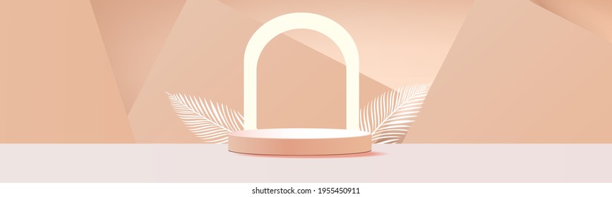 3d geometric podium mockup leaf tropical netural concept for showcase Brown background Abstract minimal scene product presentation 