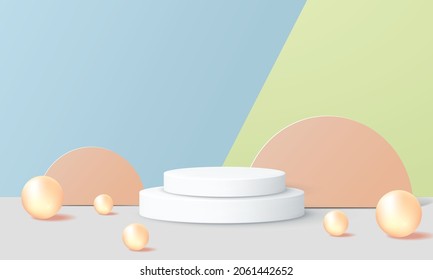 3D-geometrisches Podium-Mock-up-Blätter tropisches Naturkonzept für Präsentation grünen Hintergrund Abstrakte minimale Szene-Präsentation Vektorgrafik-Illustrator