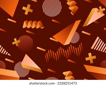 Patrón geométrico sin soldadura 3D en el estilo de los años 80. 3 d formas isométricas con colores degradados. Estilo de memphis geométricos. Diseño para productos promocionales, papel envolvente e impresión. Ilustración del vector