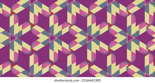 Modelo inconsútil geométrico 3D. Patrón gráfico de Formas simples de colores de moda. Obra de arte de mosaico Abstractas. 
