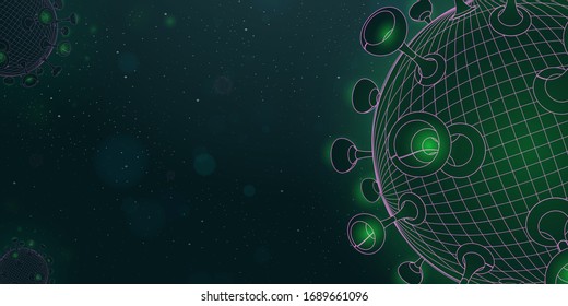 3d Geometric Shape of Deadly Corona Virus Flying in the Dark, Sci-fi Space Coronavirus Background Concept