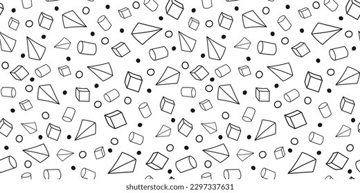 3D geometric shaped hand drawn seamless template. Mathematic geometry endless background. Math illustration.