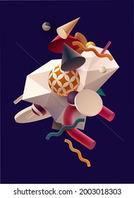 3D geometric shapes. Abstract colored minimalistic composition. Realistic vector design.