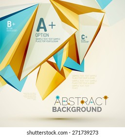 3D geometrische Formen in der Luft. Abstrakter Vektorhintergrund. Business Futuristic Präsentation Layout oder Web Interface oder App Cover. Universalzusammensetzung