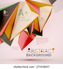 3d geometric shapes in the air. Vector abstract background. Business futuristic presentation layout or web interface or app cover. Universal composition