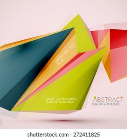 3d geometric shapes in the air. Vector abstract background. Business futuristic presentation layout or web interface or app cover. Universal composition