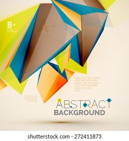 3d geometric shapes in the air. Vector abstract background. Business futuristic presentation layout or web interface or app cover. Universal composition