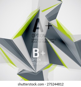 3D geometrische Formen in der Luft. Abstrakter Vektorhintergrund. Business Futuristic Präsentation Layout oder Web Interface oder App Cover. Universalzusammensetzung