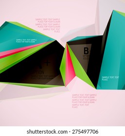 3d geometric shapes in the air. Vector abstract background. Business futuristic presentation layout or web interface or app cover. Universal composition